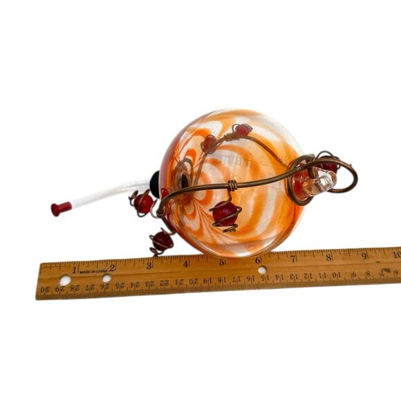 Orange Swirl Blown Glass Copper Hanger Hummingbird Feeder Runner Stopper EUC - Picture 5 of 5
